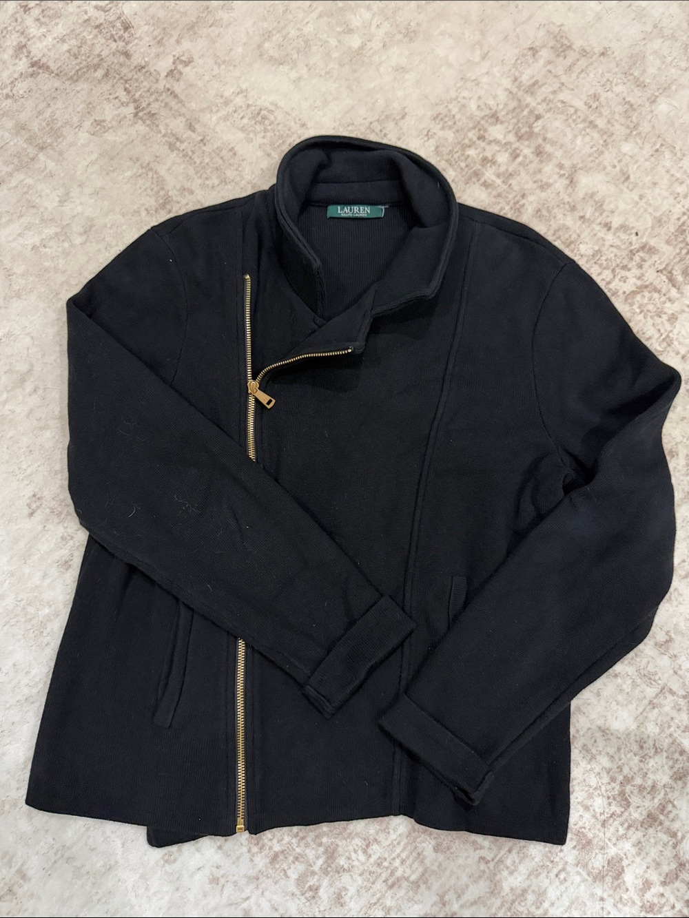 Lauren Ralph Lauren Black Asymmetrical Zip Cardigan Jacket